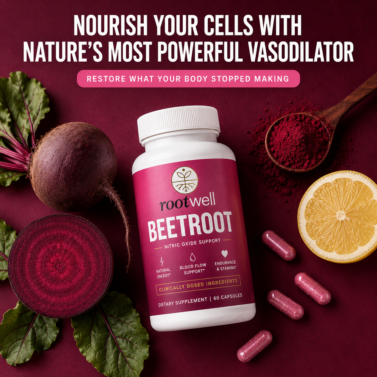 RootWell Beetroot Nitric Oxide — Clean Energy Without the Crash